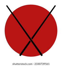 Sushi emblem. Japanese flag, chopsticks. Chopsticks and sushi roll. Flat vector illustration isolated on white background.