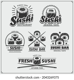 Sushi emblems set. Japanese restaurant menu and design elements.