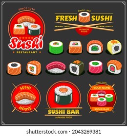 Sushi emblems set. Japanese restaurant menu and design elements.