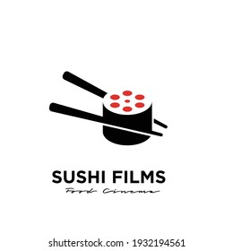 sushi film Studio Movie Video Cinema Cinematography Film Production logo design vector icon illustration Isolated White Background
