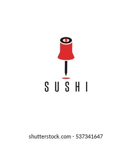 sushi with fish and geo location pin vector design template