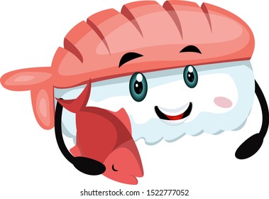 Sushi con peces, ilustración, vector sobre fondo blanco.