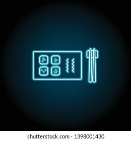 sushi, fish neon icon. Simple thin line, outline vector of Food icons for UI and UX, website or mobile application on dark blue gradient background