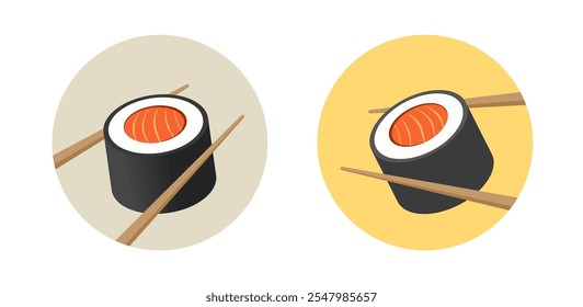 Sushi fish roll food restaurant icon logo set vector graphic illustration flat cartoon circle round shaped image clip art