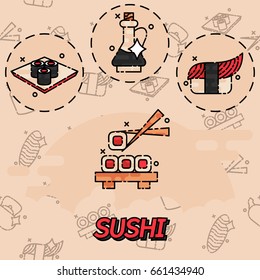 Sushi flat concept icons