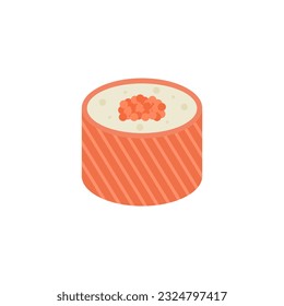 Sushi flat design vector illustration. Sushi roll, salmon, rice, minimal flat symbols. Seafood sushi rolls vector. Japanese seafood cuisine. Colorful and stroke icon pictogram. Japanese sushi logo.