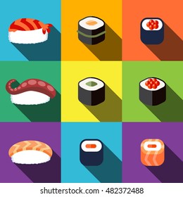 sushi flat icons set elements, editable icons, can be used in logo, UI and web design