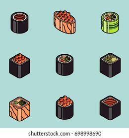 Sushi flat outline isomeric icons