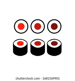 Sushi flat style. Sushi rolls in a flat style. Japanese rolls, vector. Traditional Japanese food. Sushi bar, vector
