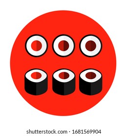 Sushi flat style. Sushi rolls in a flat style. Japanese rolls, vector. Traditional Japanese food. Sushi bar, vector