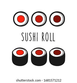 Sushi flat style. Sushi rolls in a flat style. Japanese rolls, vector. Traditional Japanese food. Sushi bar, vector