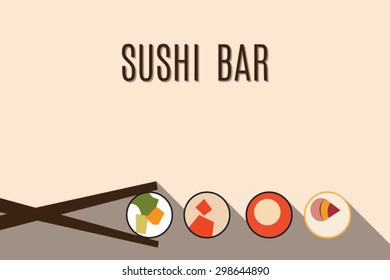 Sushi, flat vector with long shadow 