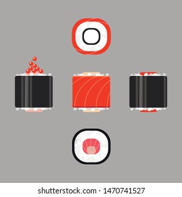 Sushi flat vector set of japanese food on gray backgraund