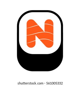 Sushi font, letter N, vector.