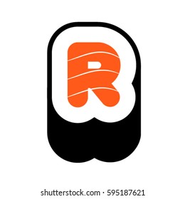 Sushi font, letter R, vector.