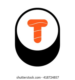 Sushi font, letter T, vector.