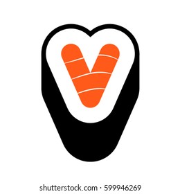 Sushi font, letter V, vector.