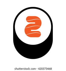 Sushi font, number 2, vector.