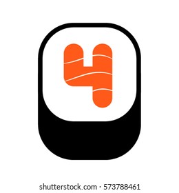 Sushi font, number 4, vector.