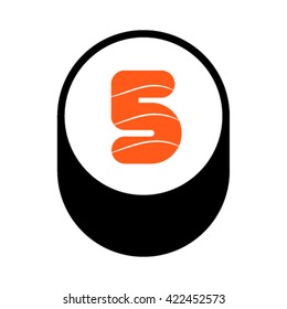 Sushi font, number 5, vector.