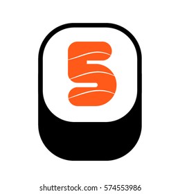 Sushi font, number 5, vector.