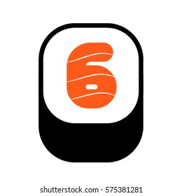 Sushi font, number 6, vector.