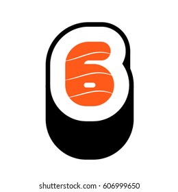 Sushi font, number 6, vector.