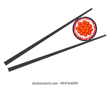 Sushi food and chopsticks vector illustration isolated on white background