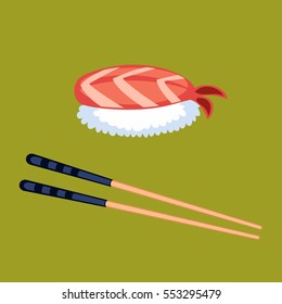 Sushi food and chopsticks vector illustration.