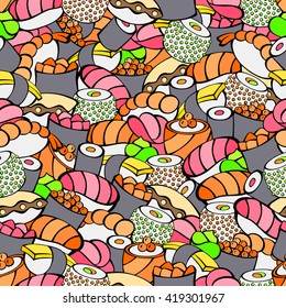Sushi food color seamless pattern illustration vector
