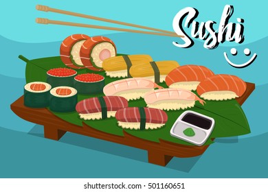 sushi food eat roll rice Japan menu vector