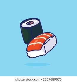 Sushi food floating simple cartoon vector illustration food concept icon isolated