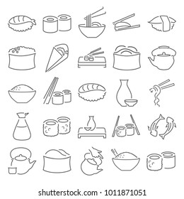 Sushi food line icons set for web and mobile design
