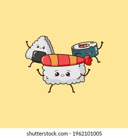 Sushi food and onigiri cute illustrations vector