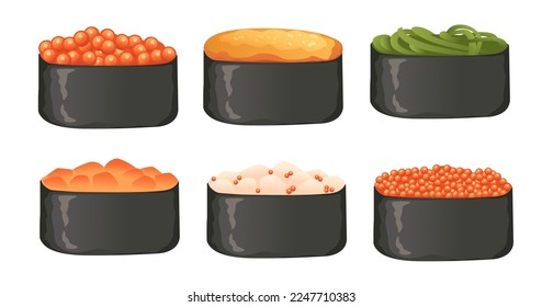 Sushi food with salmon and scallop traditional japanese food vector illustration isolated on white background