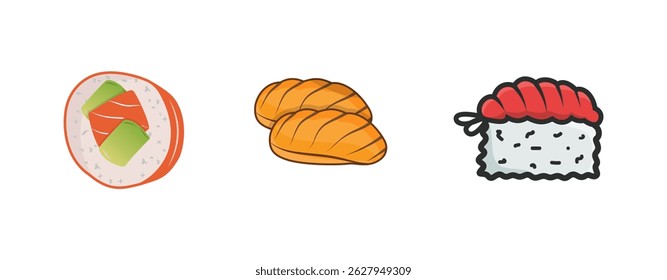 Sushi Food Set, Ilustração Sushi Asian Food Vetor Set.