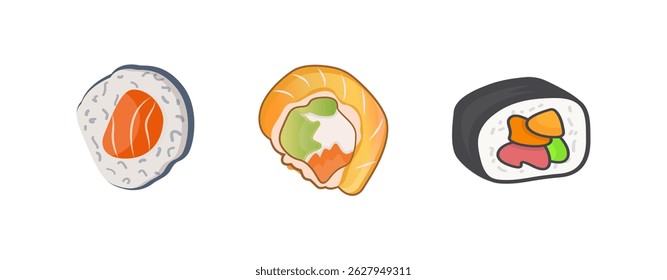 Sushi Food Set, Ilustração Sushi Asian Food Vetor Set.