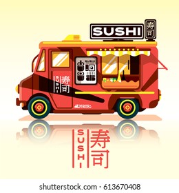Sushi food truck.Fast food delivery.asian food