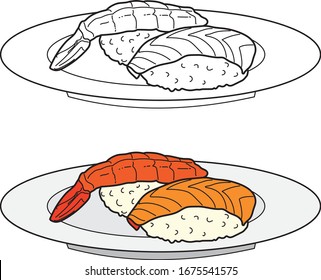 Sushi Food Vector drawing, outline drawing, flat vector colour.