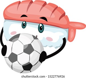Sushi with football, illustration, vector on white background.