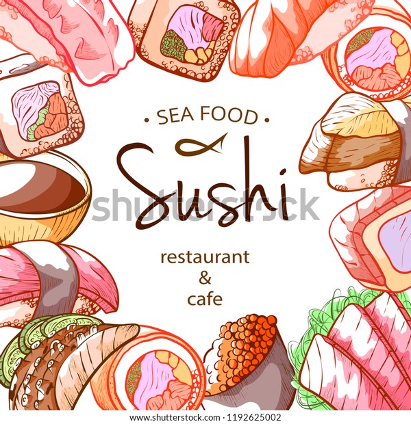 Sushi Frame Sea Food Poster Lettering Royalty Free Stock Image