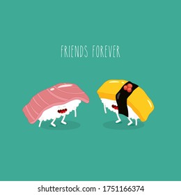 sushi friends forever. Vector illustration.