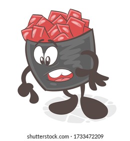 Sushi. A funny cartoon character. Asian cuisine. Vector illustration isolated on white background