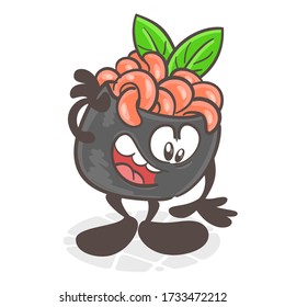 Sushi. A funny cartoon character. Asian cuisine. Vector illustration isolated on white background