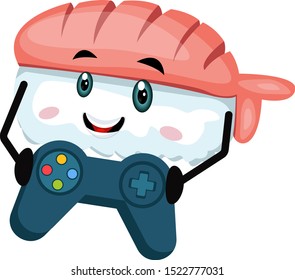 Sushi with gamepad, illustration, vector on white background.