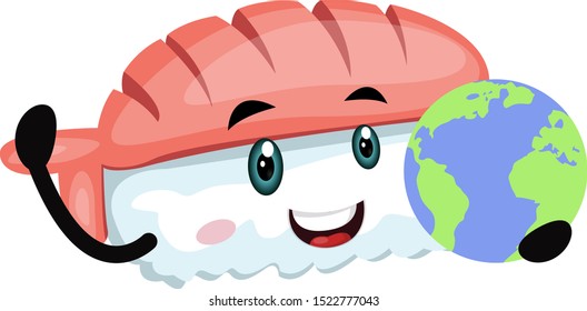 Sushi with globe, illustration, vector on white background.