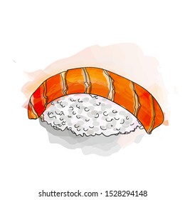 Sushi hand draw illustration. Sushi isolared on white background. 