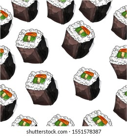 Sushi hand draw illustration. Sushi pattern isolared on white background. 