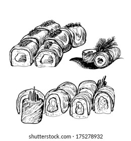 Sushi. Hand drawn illustrations.