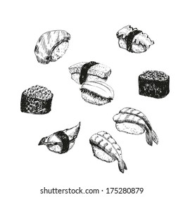 Sushi. Hand Drawn Illustrations.